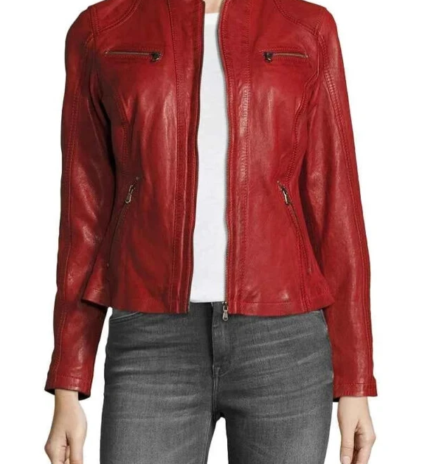 Women Allen Red Leather Biker Jacket – Bold Fashion Meets Timeless Biker Style