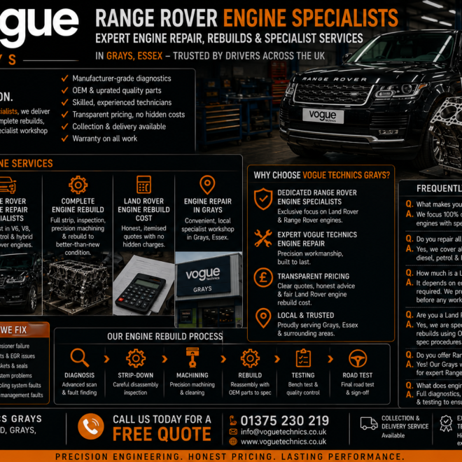 Range Rover Engine Specialists | Vogue Technics Expert Engine Repair & Rebuild in Grays